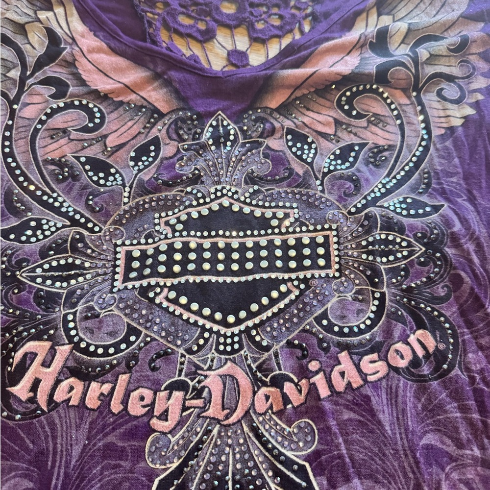 Harley-Davidson Purple and Gold Graphic Shirt